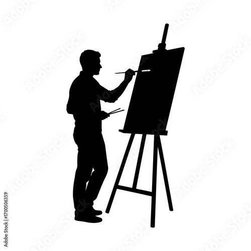 Artist Painting at Easel Silhouette