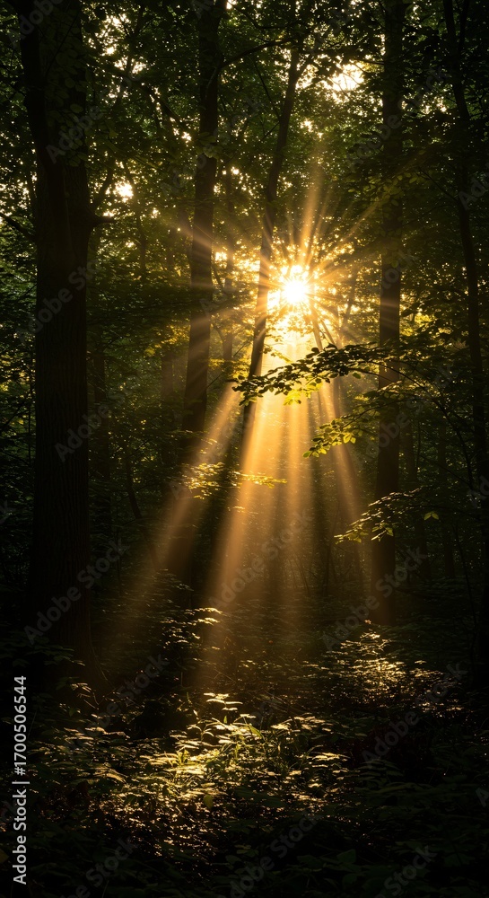 Obraz premium Sunlit canopy in the heart of a lush forest