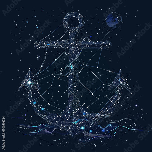abstract image of a anchor in the form of a starry Vector business wireframe concept