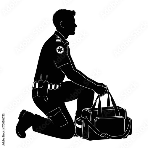 EMT Preparing Emergency Supplies Silhouette