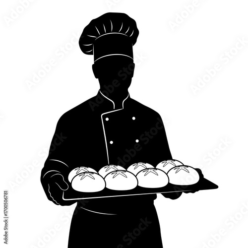 Chef Presenting Fresh Buns Silhouette