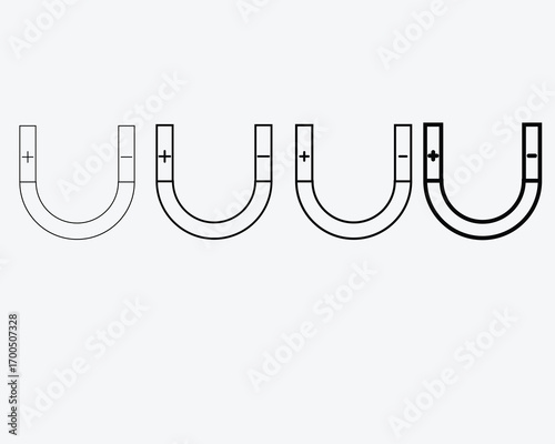 Four horseshoe magnets with positive and negative poles indicated science physics