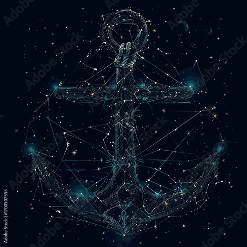 abstract image of a anchor in the form of a starry Vector business wireframe concept