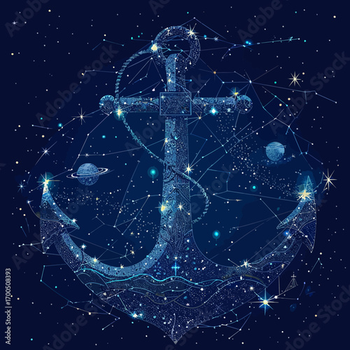 abstract image of a anchor in the form of a starry Vector business wireframe concept