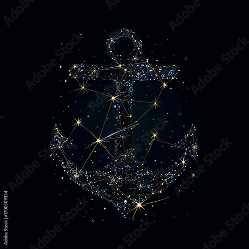abstract image of a anchor in the form of a starry Vector business wireframe concept