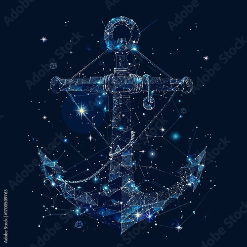 abstract image of a anchor in the form of a starry Vector business wireframe concept