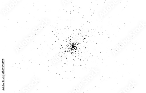 Dynamic black starburst dot explosion radiates from center, perfect for backgrounds, science, or abstract design projects, isolated on white background vector illustration