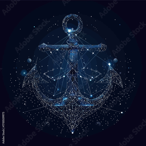 abstract image of a anchor in the form of a starry Vector business wireframe concept