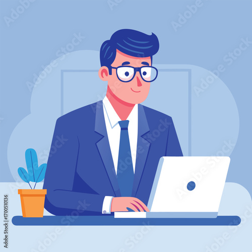 Professional Man Working at Laptop in Modern Office professional man