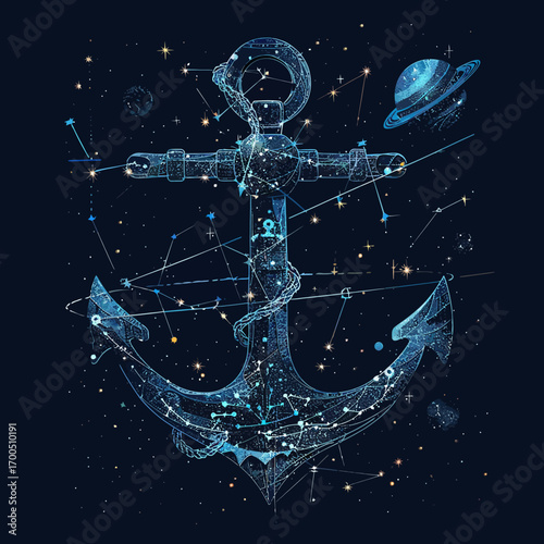 abstract image of a anchor in the form of a starry Vector business wireframe concept
