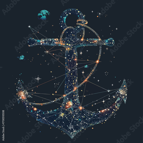 abstract image of a anchor in the form of a starry Vector business wireframe concept