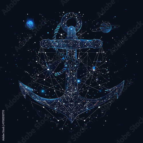 abstract image of a anchor in the form of a starry Vector business wireframe concept