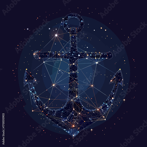 abstract image of a anchor in the form of a starry Vector business wireframe concept