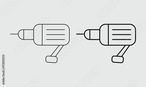 Two black line art dental drill icons on a light gray background tool equipment