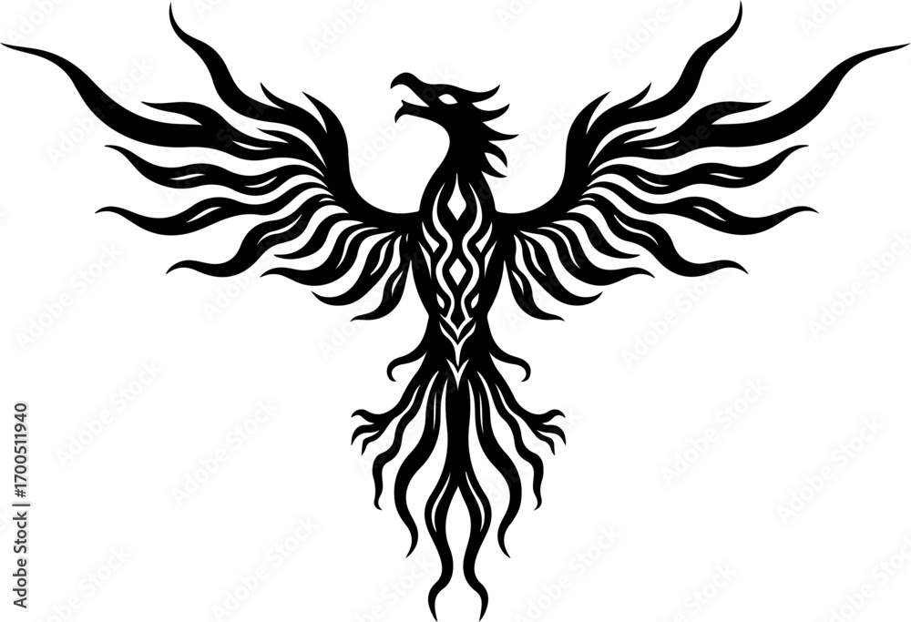 Obraz premium Tribal Black Phoenix Bird Rising Vector