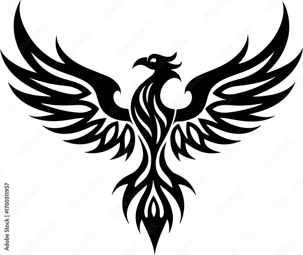 Fototapeta premium Tribal Black Phoenix Bird Rising Vector