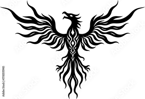 Tribal Black Phoenix Bird Rising Vector