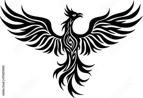 Tribal Black Phoenix Bird Rising Vector