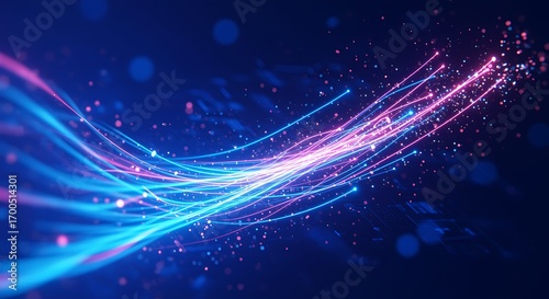Glowing light trails and particles abstract background