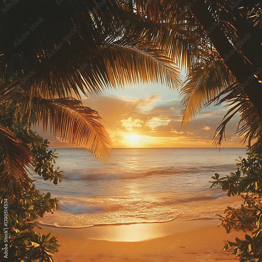 Fototapeta premium Large glowing sun over ocean horizon beneath dramatic evening clouds high resolution picture