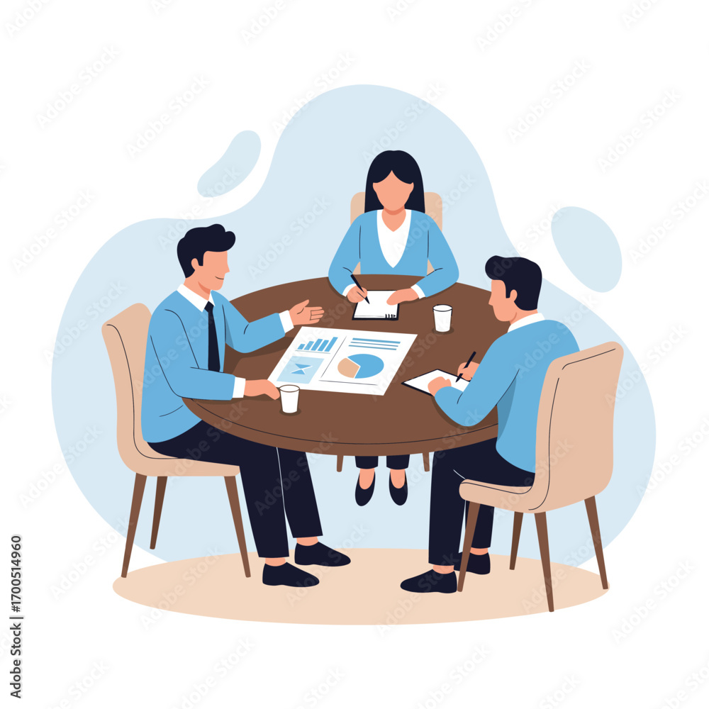 Obraz premium Flat Vector Illustration of Business Activities — Teamwork, Office Work, and Corporate People