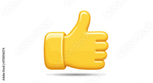 A cheerful and vibrant illustration of a yellow thumbs-up emoji on a white background