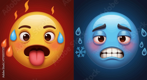 Contrasting Emoji Depicting Extreme Temperatures: Hot and Cold Expressions