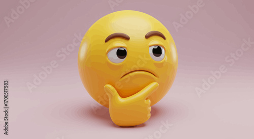 Pensive emoji character with thoughtful expression in 3D rendering on pink background