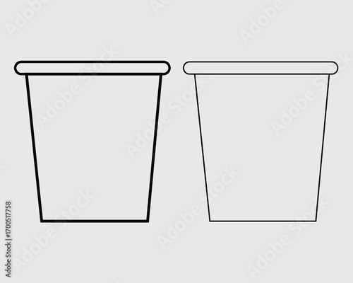 Two simple line art containers side by side on a light gray background bucket vessel
