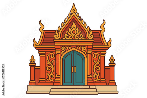 Traditional Thai temple design with ornate decorations and entrance ornate gate of temple