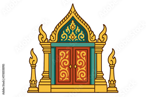 Traditional Thai temple with ornate design and colorful doors ornate gate of temple