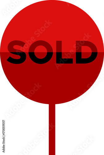 Red circular sign with the word sold in black text, isolated on white background