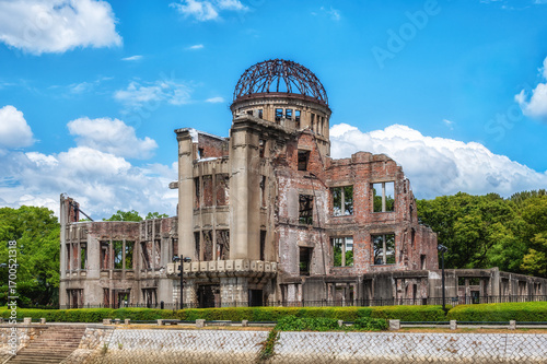 The Atomic Bomb Dome, also known as the Hiroshima Peace Memorial in Hiroshima, Japan. Hiroshima's Peace Memorial Park