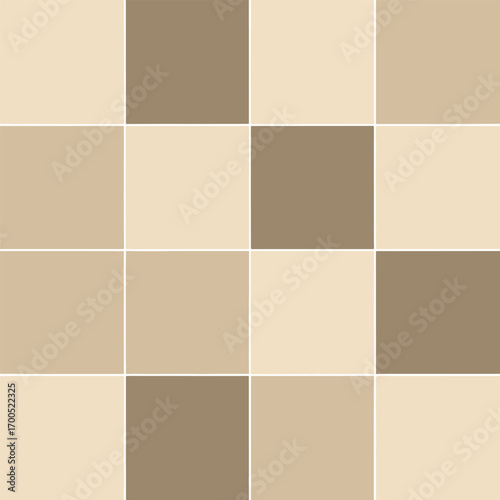 Beige and brown square tile pattern with white grout in a grid style, seamless pattern, royalty free stock.