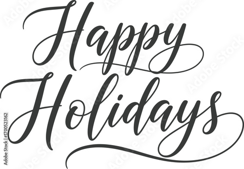 Decorative Happy Holidays Script Text with Elegant Calligraphy on Transparent Background