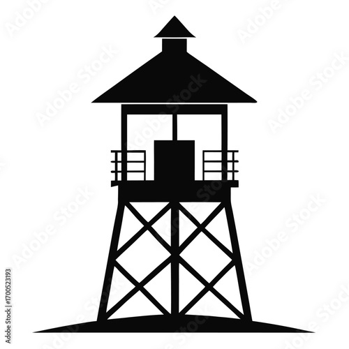 Silhouette of a Coastal Lifeguard Tower with Hip Roof and Open Structure Design