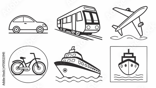 Six colorful real estate icons, including houses, keys, and sale signs.