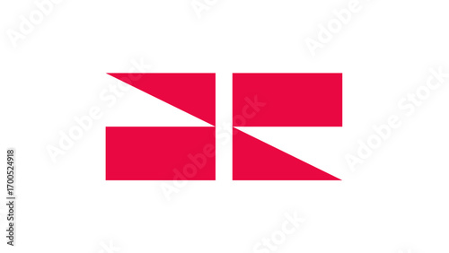 Minimalist abstract logo design featuring bold red geometric shapes on a white background. Modern, simple, and professional style suitable for branding, corporate identity, presentations.