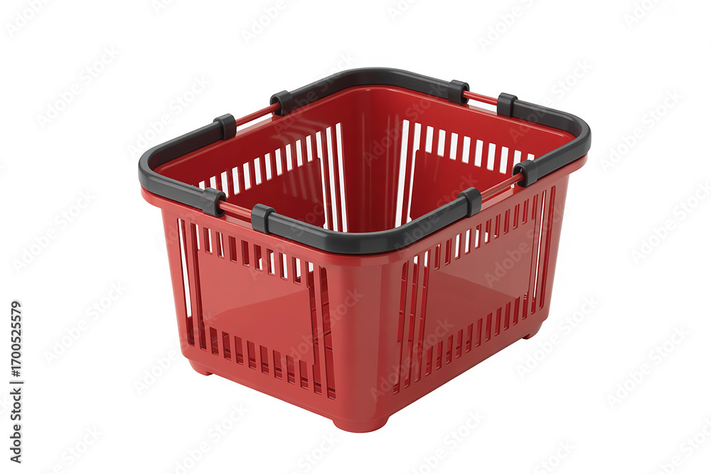 Fototapeta premium Red plastic shopping basket with black handles