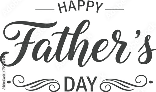 Happy Fathers Day calligraphy text with swirl ornament on transparent background