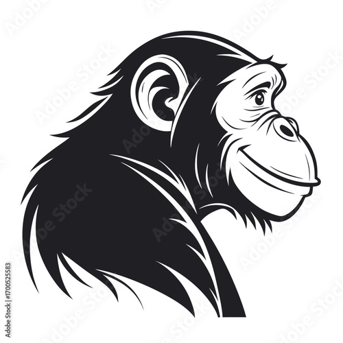 Stylized black and white chimpanzee head illustration