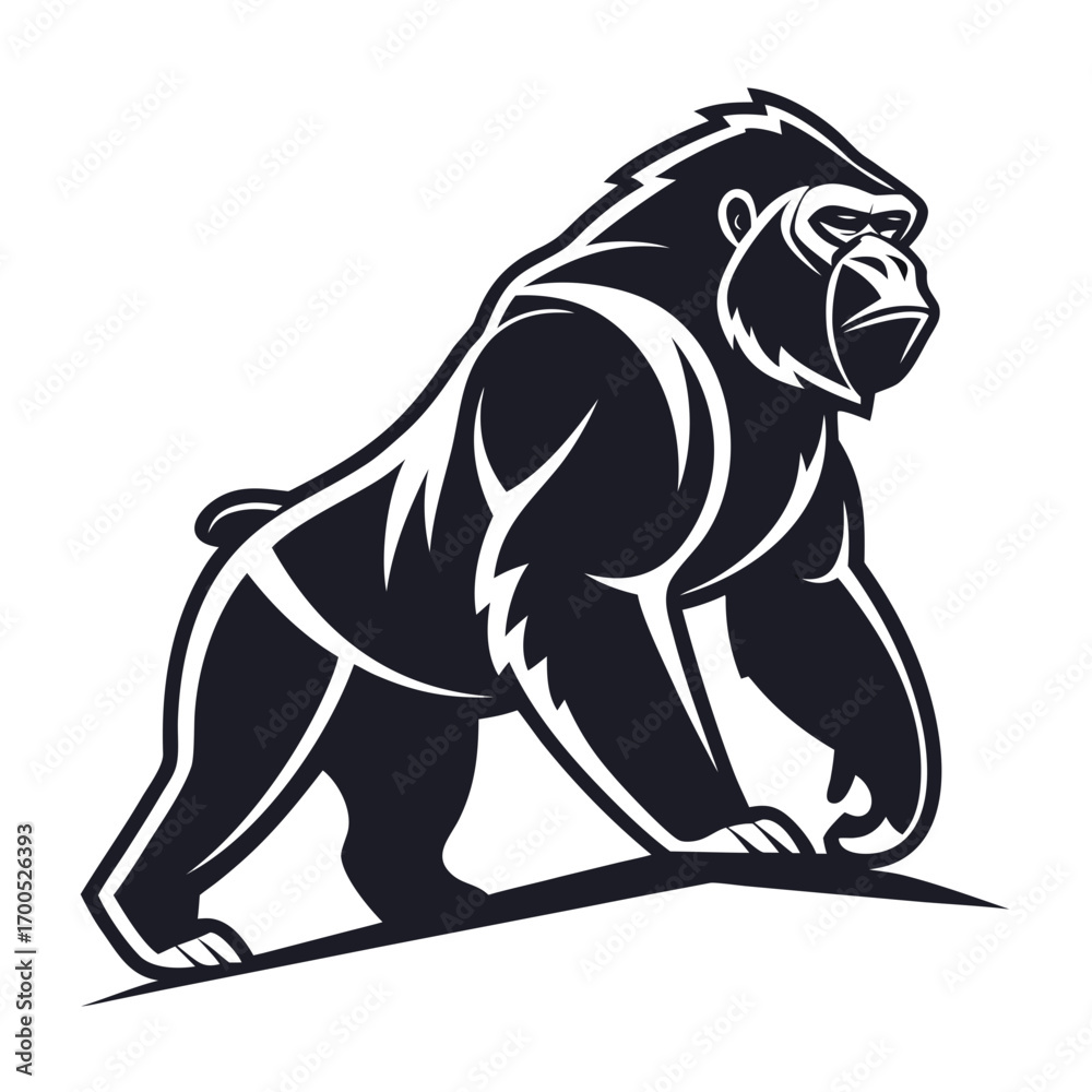 Fototapeta premium Stylized black gorilla silhouette on white background
