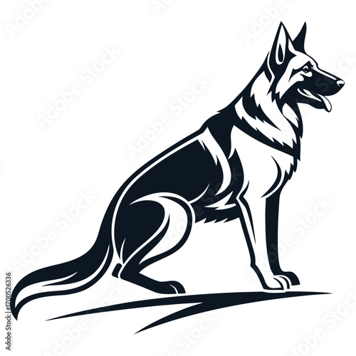 Stylized german shepherd dog sitting profile view illustration