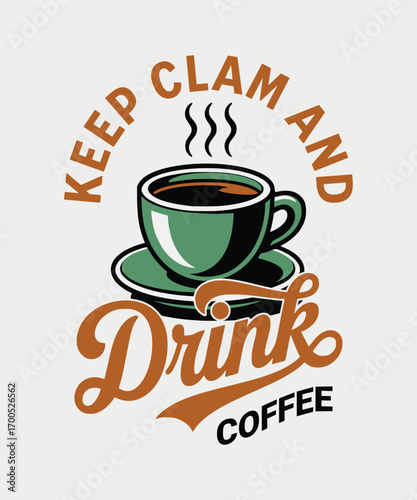 Green coffee cup with steam and text saucer drink