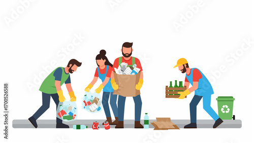 Community volunteers collecting waste for recycling to protect the environment