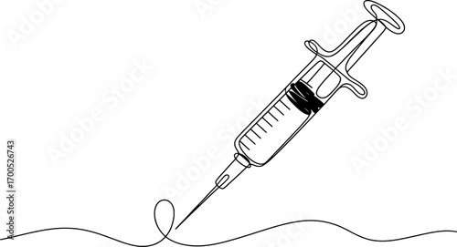 Black ink syringe with liquid and needle medical injection