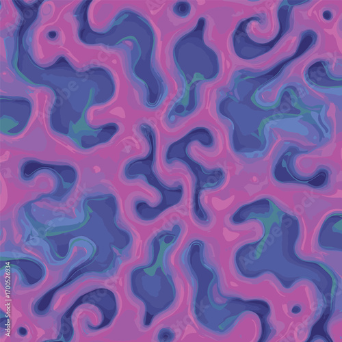 Abstract vector art featuring fluid shapes with a layered look in pink and blue hues, patern seamless, Stock royalty.
