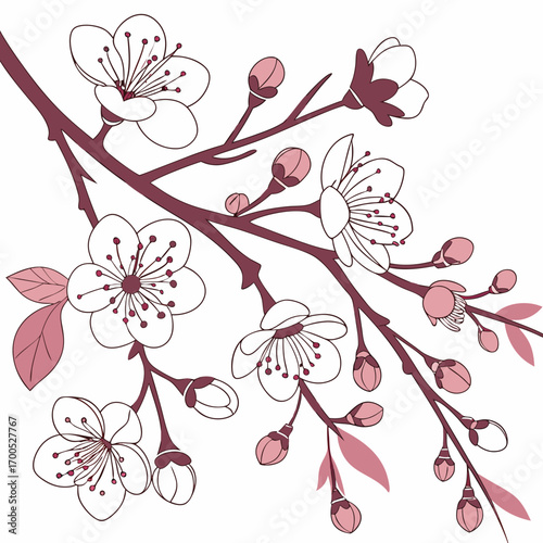 Seamless japanese cherry blossom floral pattern design with delicate petals and elegant branches