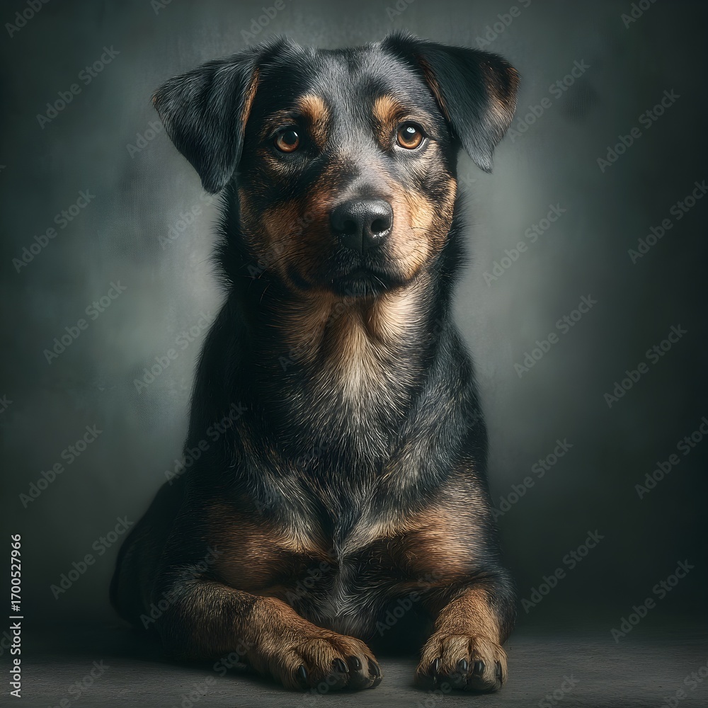 Obraz premium Loyal canine companion with soulful eyes sits attentively, exuding a gentle and trustworthy presence.