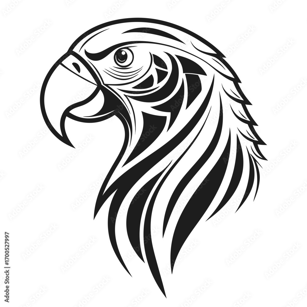 Naklejka premium Tribal eagle head tattoo design black and white